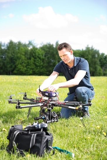 Drone flying outdoors